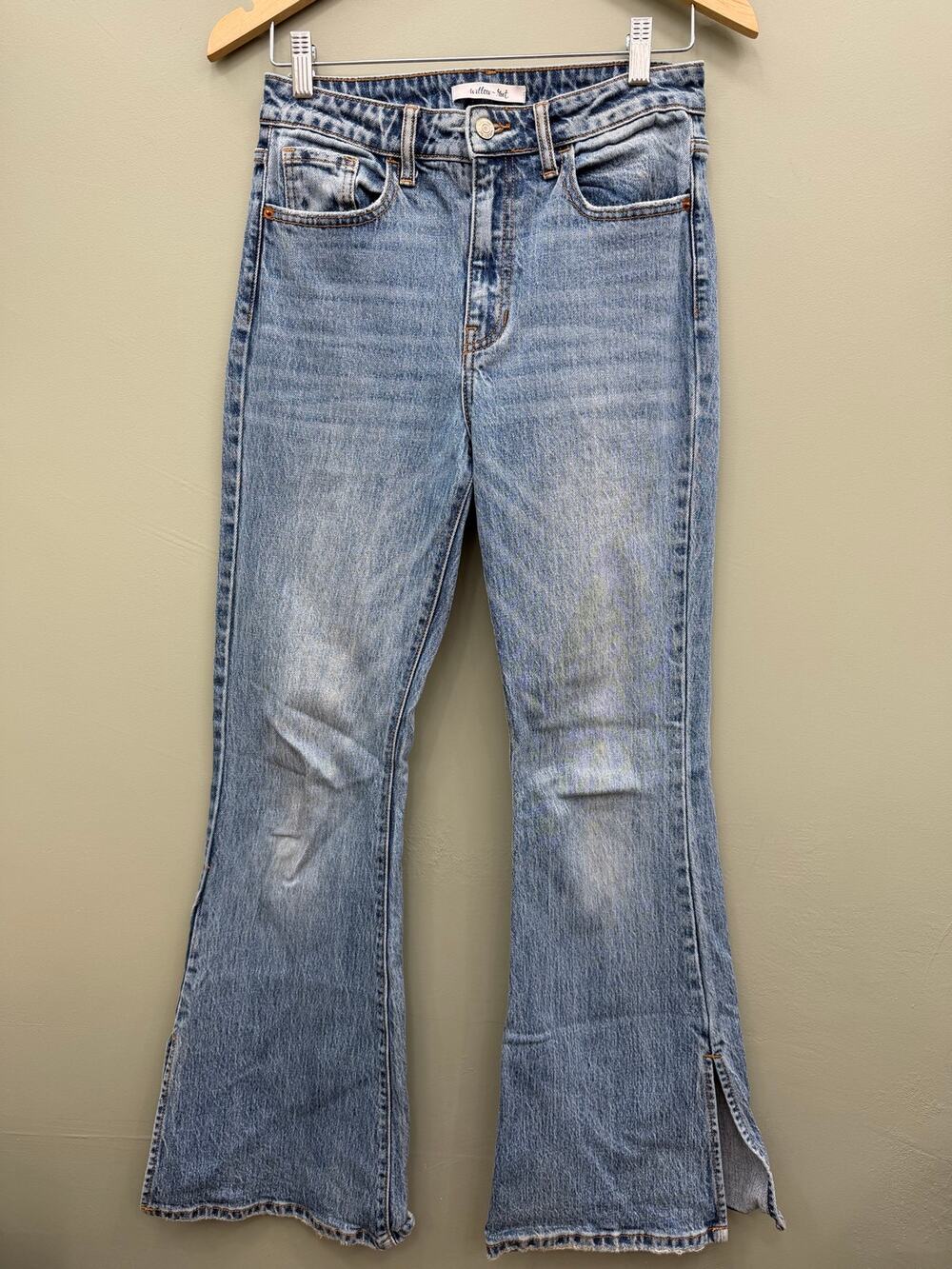 Willow + Root The Flared Out Jeans 26 High Rise Split Hem Flare 99% Cotton